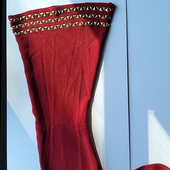 Michael Kors dress tied keyhole front Small maroon studded bell sleeves w tags - Picture 6 of 13